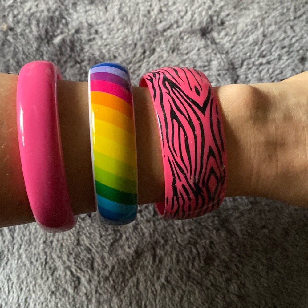 Bangle bracelets (set of 3) Pink, zebra, rainbow